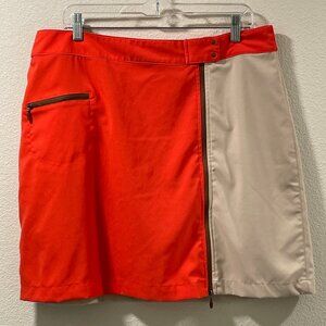 NANCY LOPEZ (NEW) Golf Skort Woven Color Block Front Zip, Orange/Tan - 14